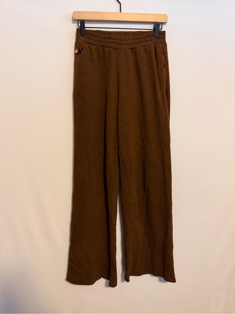 NEW Aviator Nation Wide Leg Pocket Sweatpant Chocolate Brown Sweats Pants Jogger - Picture 6 of 9